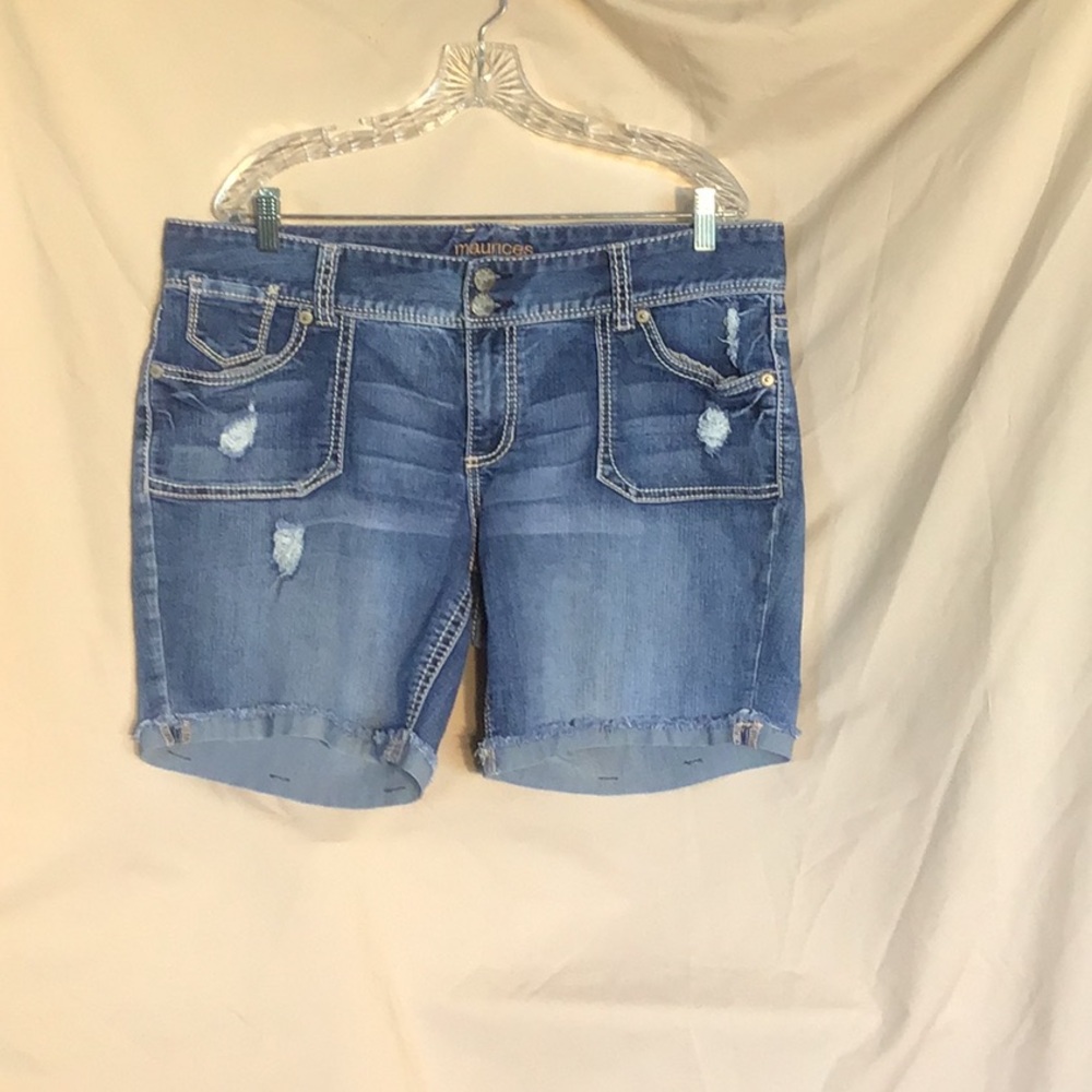 Maurices Blue Jean Shorts with Rolled Hem and Distressed Style